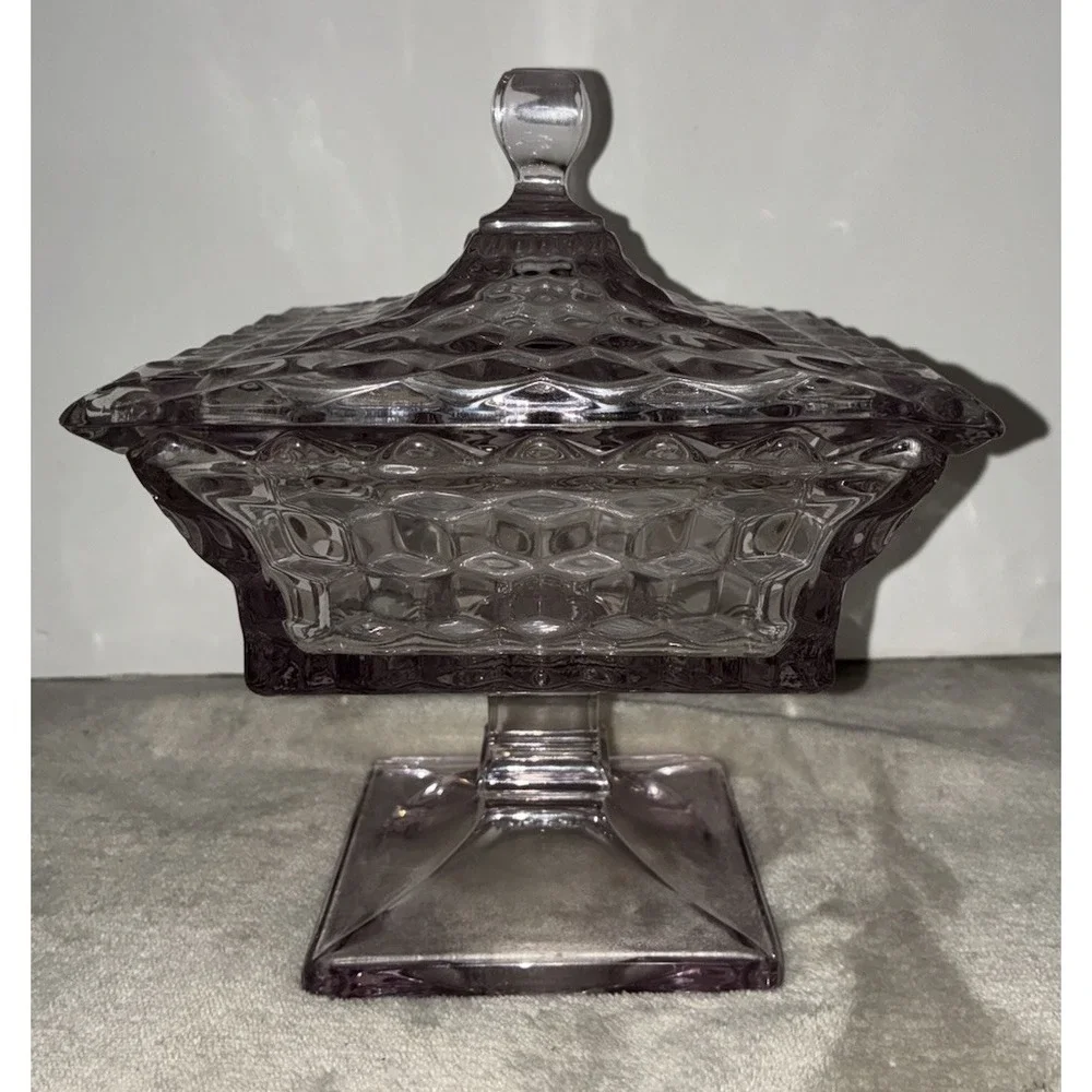Vintage Fostoria American Wedding Bowl Lavender Crystal Compote Lid 8x6x6